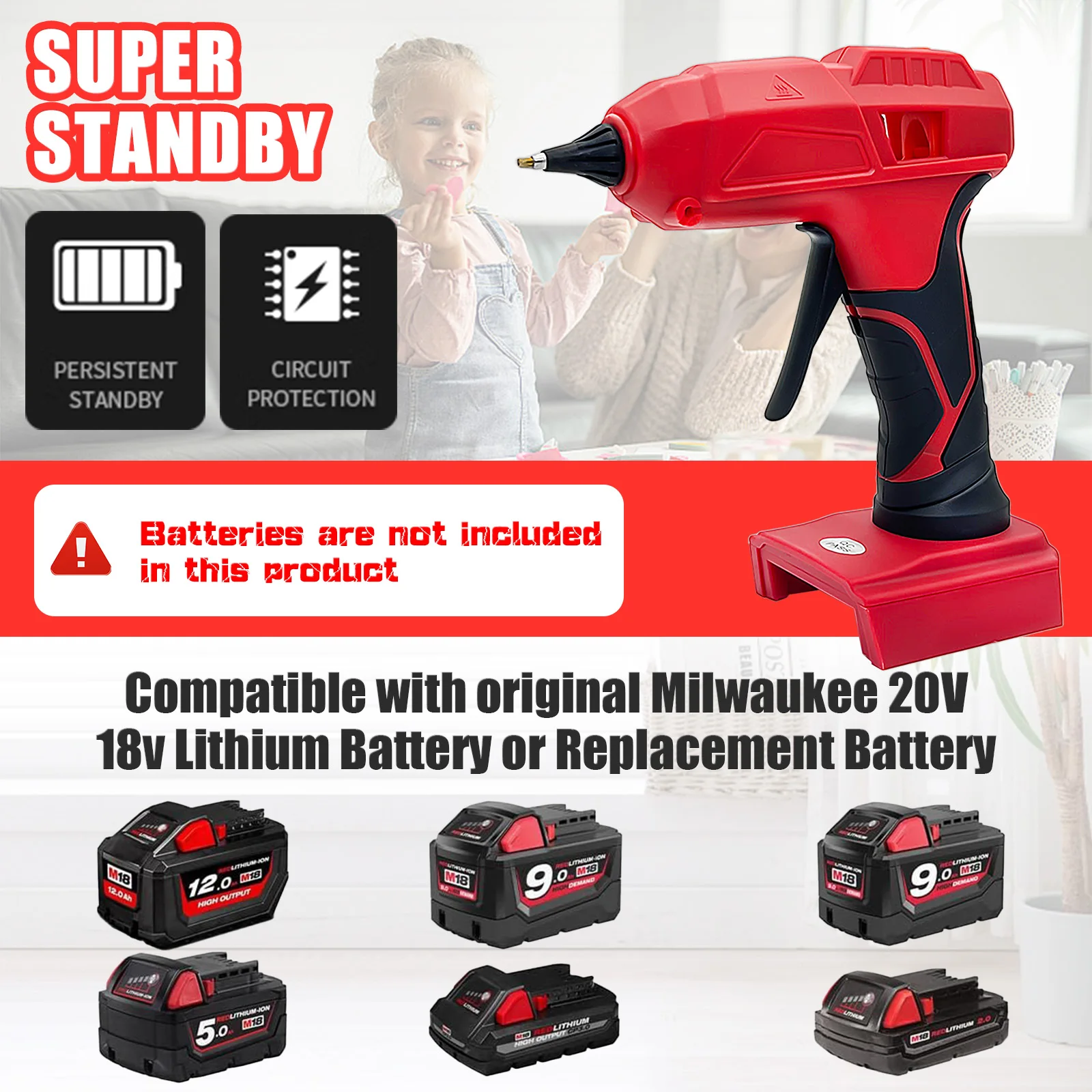 Hot Melt Glue Gun with 10PCS Glue Sticks Handheld Glue Gun for Crafting DIY and Repairs Compatibie with Milwaukee 20V Battery