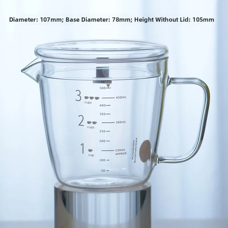 First House Heat Resistant Glass Measuring Cup Set with Lid Milk Cup Handle Chinese Style Capacity 401mL-500mL Kitchen Tools view 3