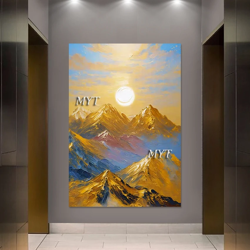 Sunrise 3d Beautiful Picture Scenery Canvas Decor, Gold Foil Abstract Paintings, Frameless, Natural Mountain Landscape Art Wall