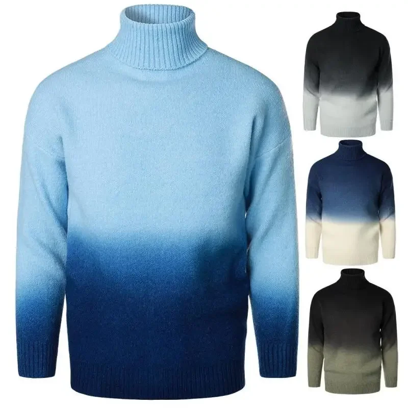 

Autumn New Youth Men's Gradient Contrast High Polo Collar Warm Pullover Sweater Underlay