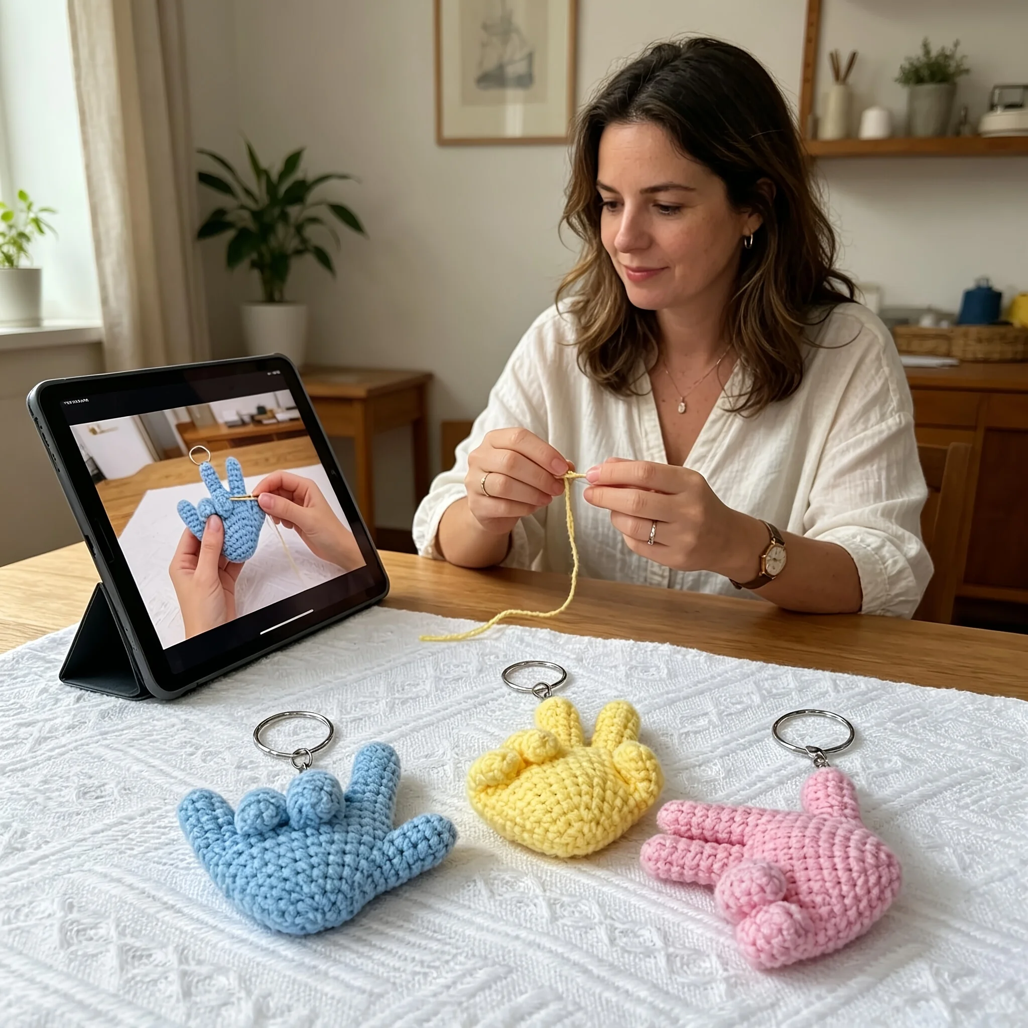 【Crochet Kit Not a Finished Product】3Pcs Cute Finger Bag Charms Decorative Ornaments Knitting Kit Material Pack, Not a Finished Product, Includes Full DIY Materials and English Video Tutorials, Suitable for Beginner and Intermediate Crochet Projects, Ideal for Bag Ornaments/Decoration/Car Decorations, Is a Perfect Gift for Weddings, Birthdays/Valentine's Day, Halloween/Christmas, and Is a Perfect Gift for Family or Friends