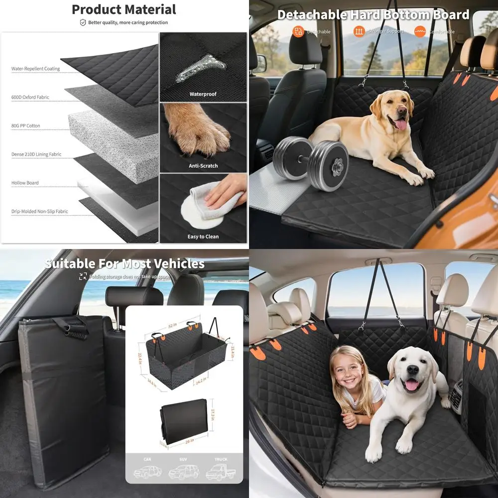 

Dog Seat Covers for Back Seat, Hard Bottom Back Seat Extender for Dogs, 600D Upgraded Material Waterproof and Comfortable with 4