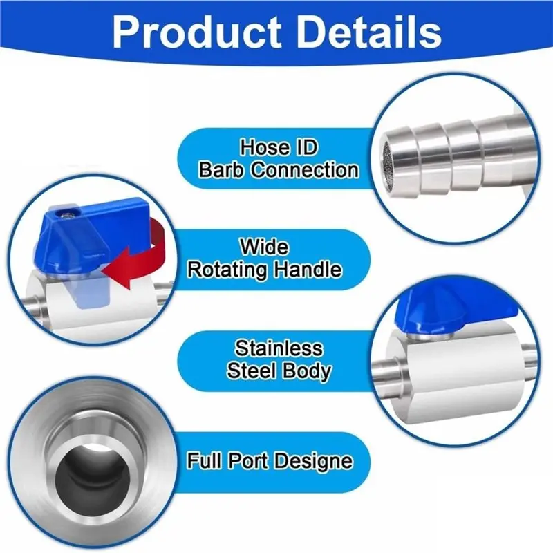 A03F-2PCS 304 Stainless-Steel Ball Valve, 10 Mm Barb Shut-Off Valve, Pagoda Joint Garden Tap For Water, Gas, Oil
