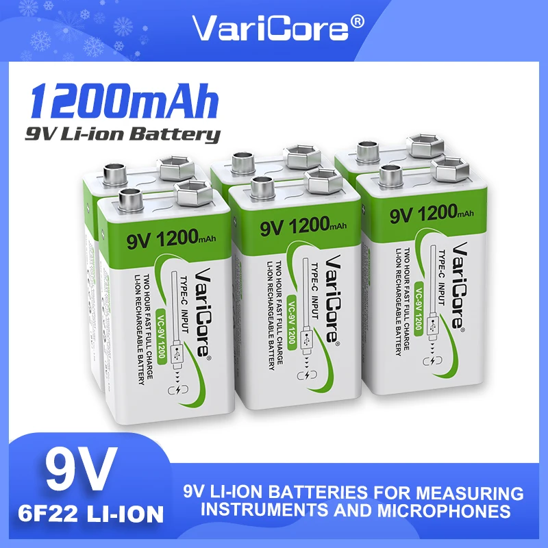 멀티 미터 마이크 장난감 기타 KTV에 대 한 새로운 VariCore 9V 1200mAh USB 충전식 리튬 배터리 6F22