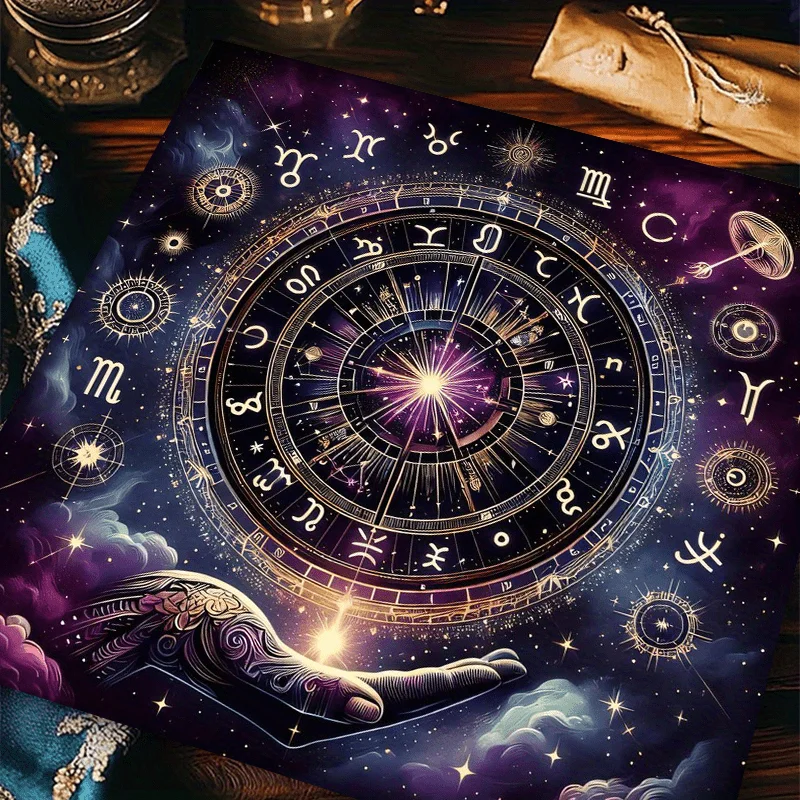Tarot Card Divination Tablecloth Cosmic Astrology Tarot Tablecloth Mystical Celestial Polyester Witchcraft Zodiac Tarot Mat