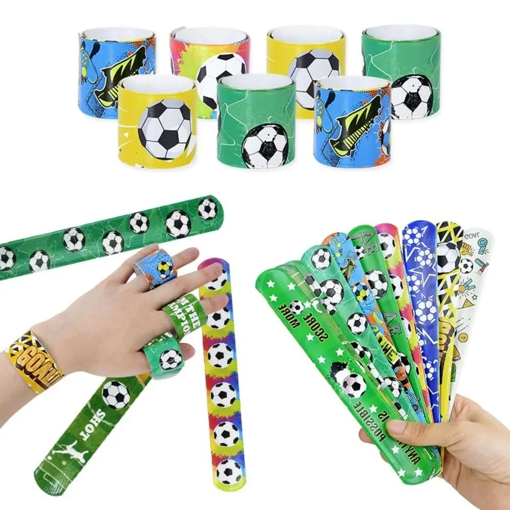 

12Pcs Cartoon Pattern Soccer Bracelets New Party Supplies Kids Toys Circle Bracelet Slap Bracelets