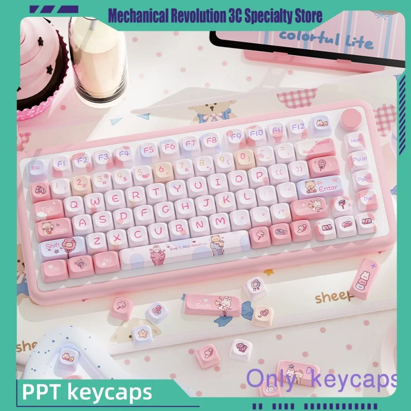Imagem -01 - Teclado Temático Marshmallow Key Cap Altamente Personalizado Sublimação Térmica Pbt Bonito e Legal Mecânica Moa 112 Chaves 120 Chaves teclado tematico marshmallow key cap altamente personalizado sublimacao termica pbt bonito e legal mecanica moa 112 chaves 120 chaves 01