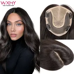 Straight Virgin Human Hair Toppers For Women 15x17CM Silk Base Breathable Lace Toupee With 4 Clips In Hair Pieces And PU Around