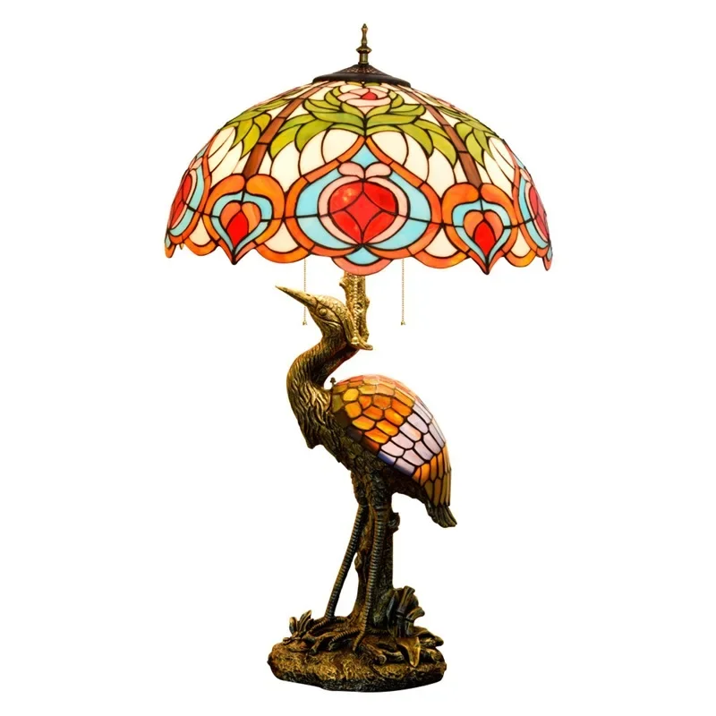

Tiffany retro male crane desk lamp stained glass living room restaurant hotel bar fairy peach glazed lamp