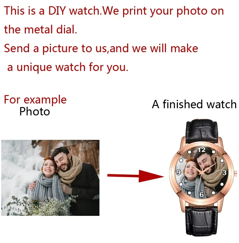 Lovers Custom Photo Watch DIY Image Logo Quartz Watches Print Picture On Metal Watch Dial Never Fade Unique Gift For Couples