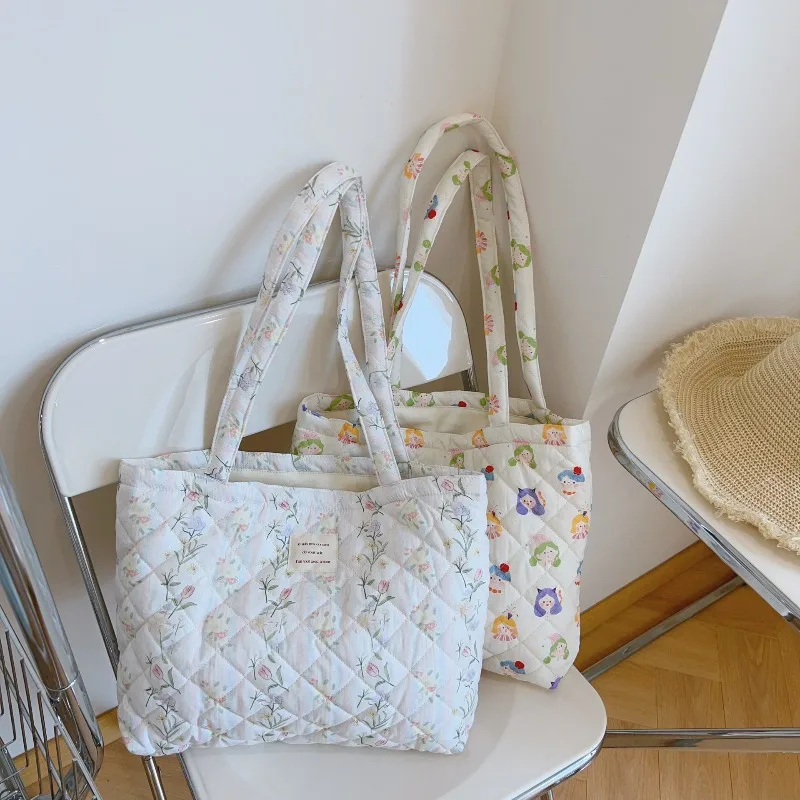 

Стеганая большая сумка с французским цветочным принтом, мягкая мягкая сумка на плечо, большая вместительная сумка для книги для мамы