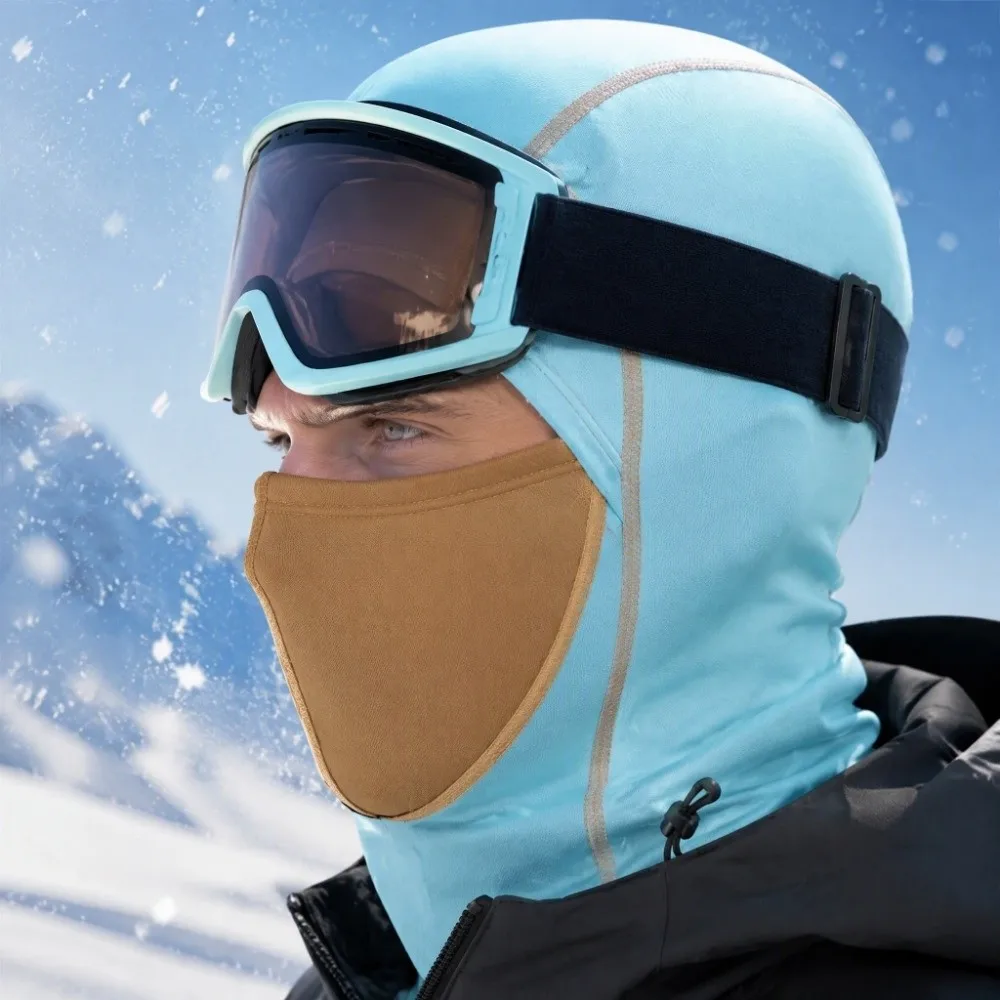 Full Face Warm Fleece Balaclava Thermal Fleece Full Face Balaclava Windproof Color Block Helmet Liner Cycling