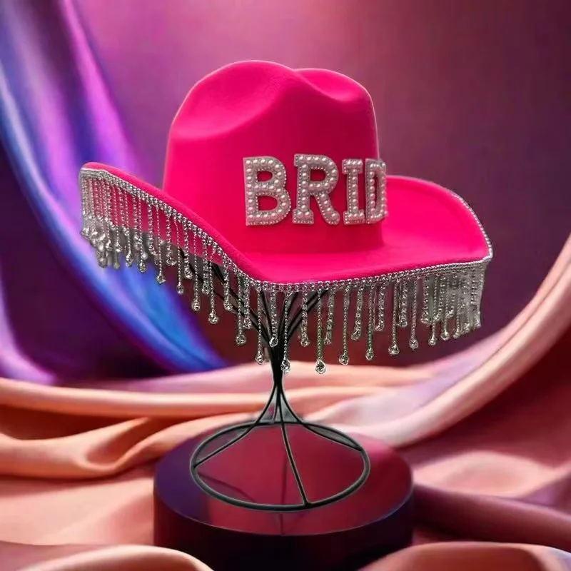 

HongLuan Pink Wedding Costume Hat Adult, Cowboy Hats Rhinestone for Woman, Cowboy Cosplay Female Accessories & Cowgirl Cap