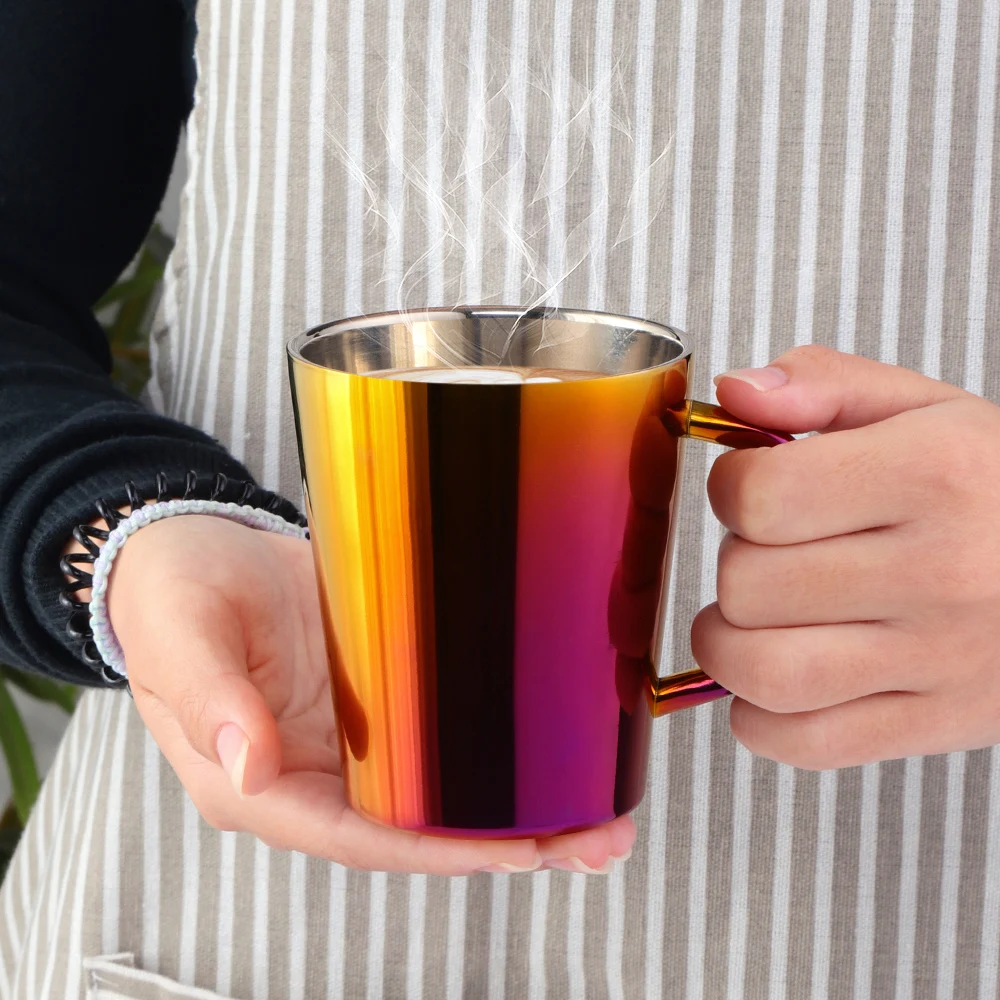 

Fashion 300ml Stainless Steel Portable Mug Drinking Milk Cup Double Wall Travel Tumbler Coffee Mug Easy Grip Tea Cup Office Gift