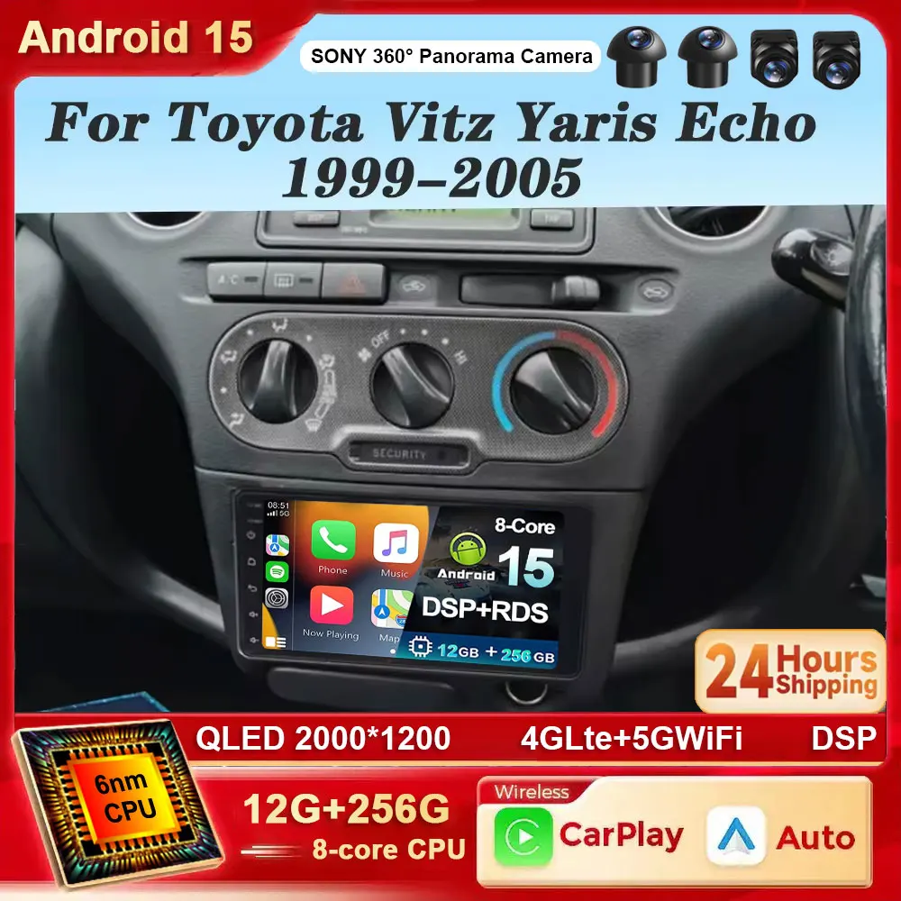 Radio de coche Android 15 de 7 pulgadas para Toyota Vitz XP10 Yaris Platz Echo 1999-2005 estéreo Auto Carplay Autoradio navegación GPS DSP