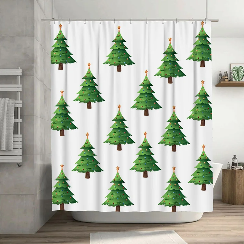 

TU занавеска для душа в ванной комнате, рождественские елки, узор, праздничный праздничный декор, водонепроницаемый тканевый фон для ванны