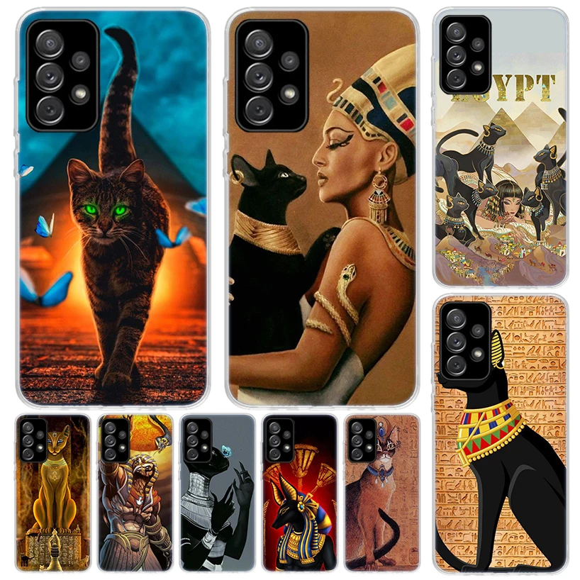 Egypt Nefertiti Anubis Ankh Cat Phone Case For Samsung Galaxy A15 A14 A54 A13 A53 A12 A52S A55 A22 A23 A24 A32 A33 A34 A25 A35 A