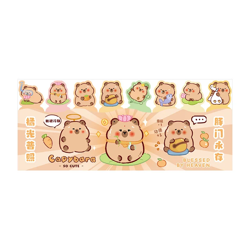 120pcs 만화 Capybara 색인 탭 자기 접착 페이지 마커 스티커 메모 파일 분류 플래그 게시 됨 플래너 스티커 선물