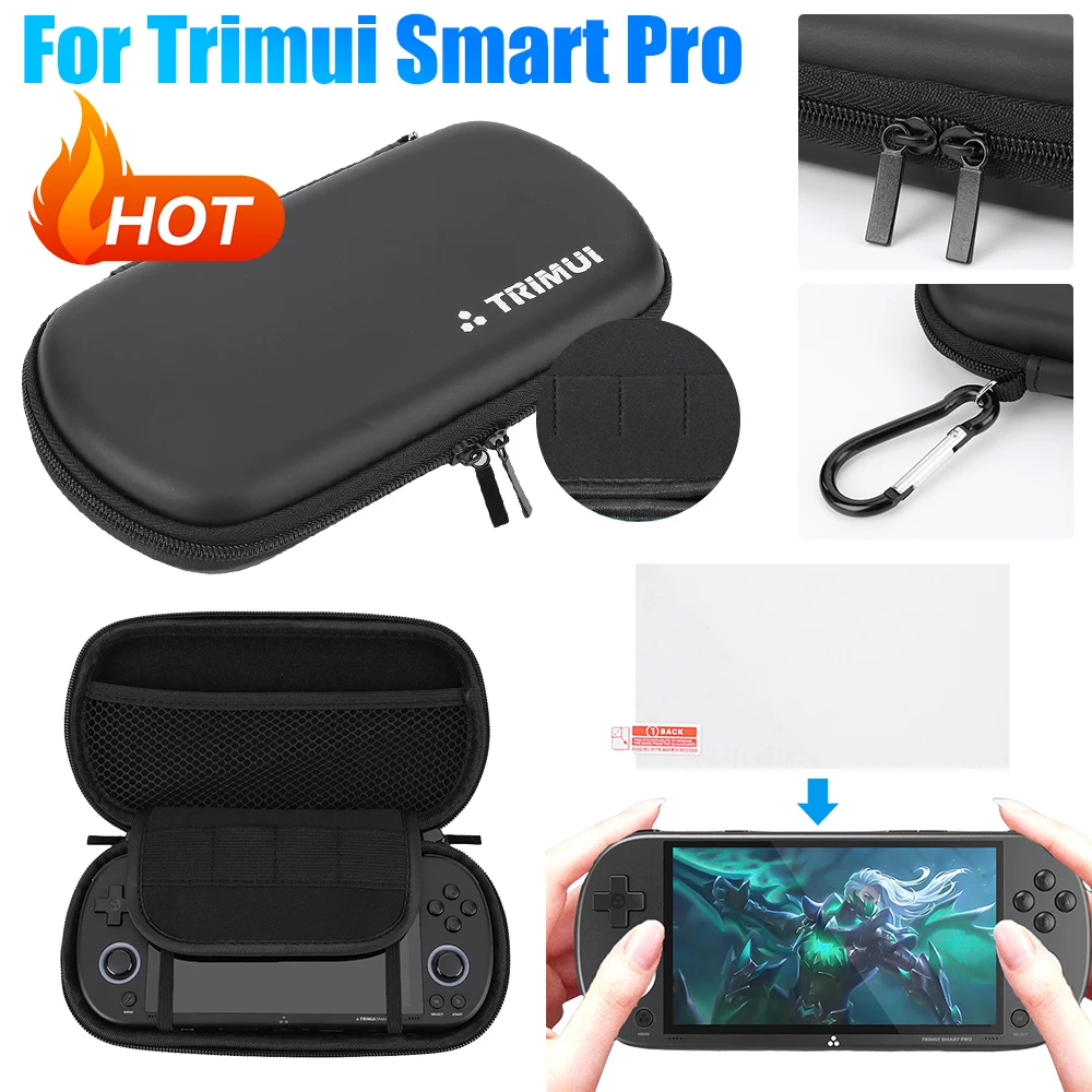 強化ガラスフィルム付きハードEVAキャリングケース ハンドヘルドゲームコンソールケース 防水 Trimui Smart Proハンドヘルドゲームコンソール用