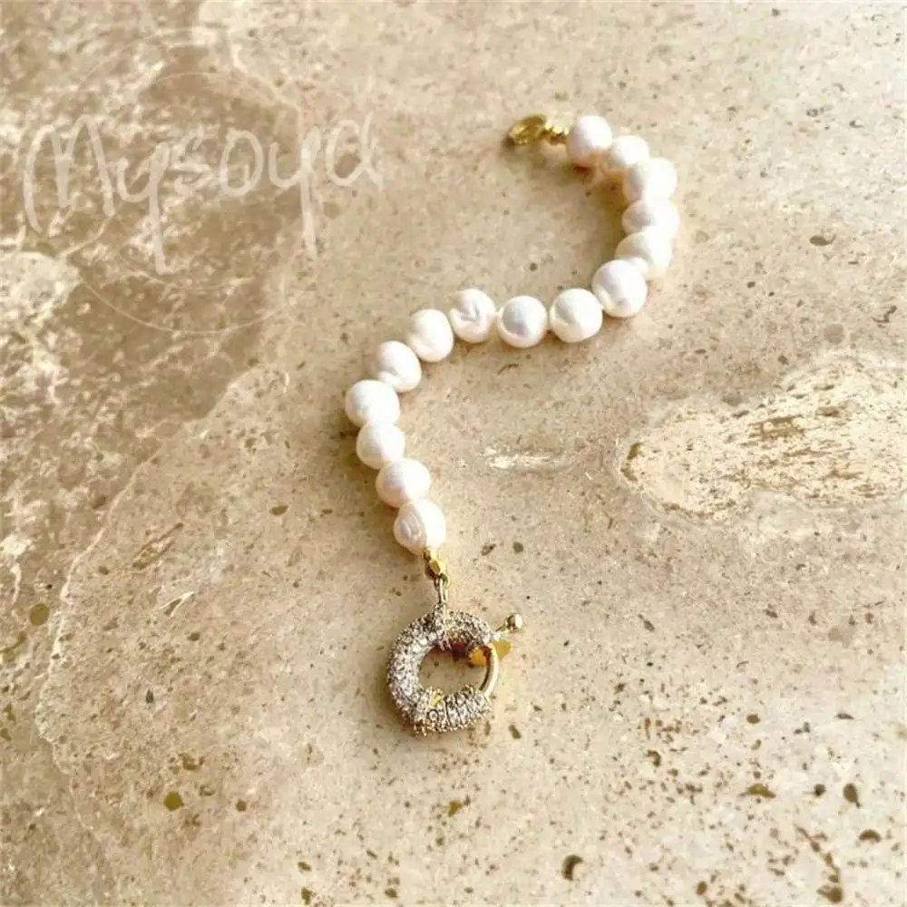 

MYSOYA Large White Freshwater Pearl Bracelet 10-11mm Pearls Gift Box June Birthstone Gift Wedding Gift Anniversary Gift