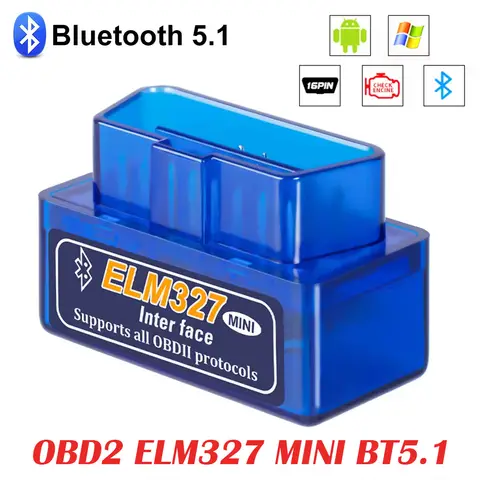 ELM327 Mini OBD2 Bluetooth 5.1 for Android / IOS Car Scanner ELM 327 Auto Diagnostic Tools OBDII V2.1 Scan Code Reader Adapter