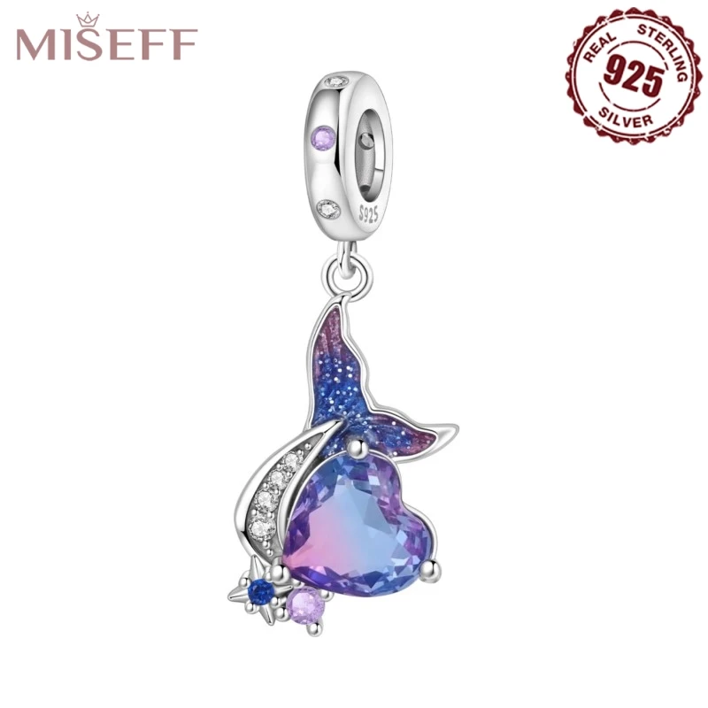 

MISEFF 925 Sterling Silver New Heart-shaped mermaid stars Pendant Charms Beads Necklace Original Bracelets Jewelry Girls Gifts
