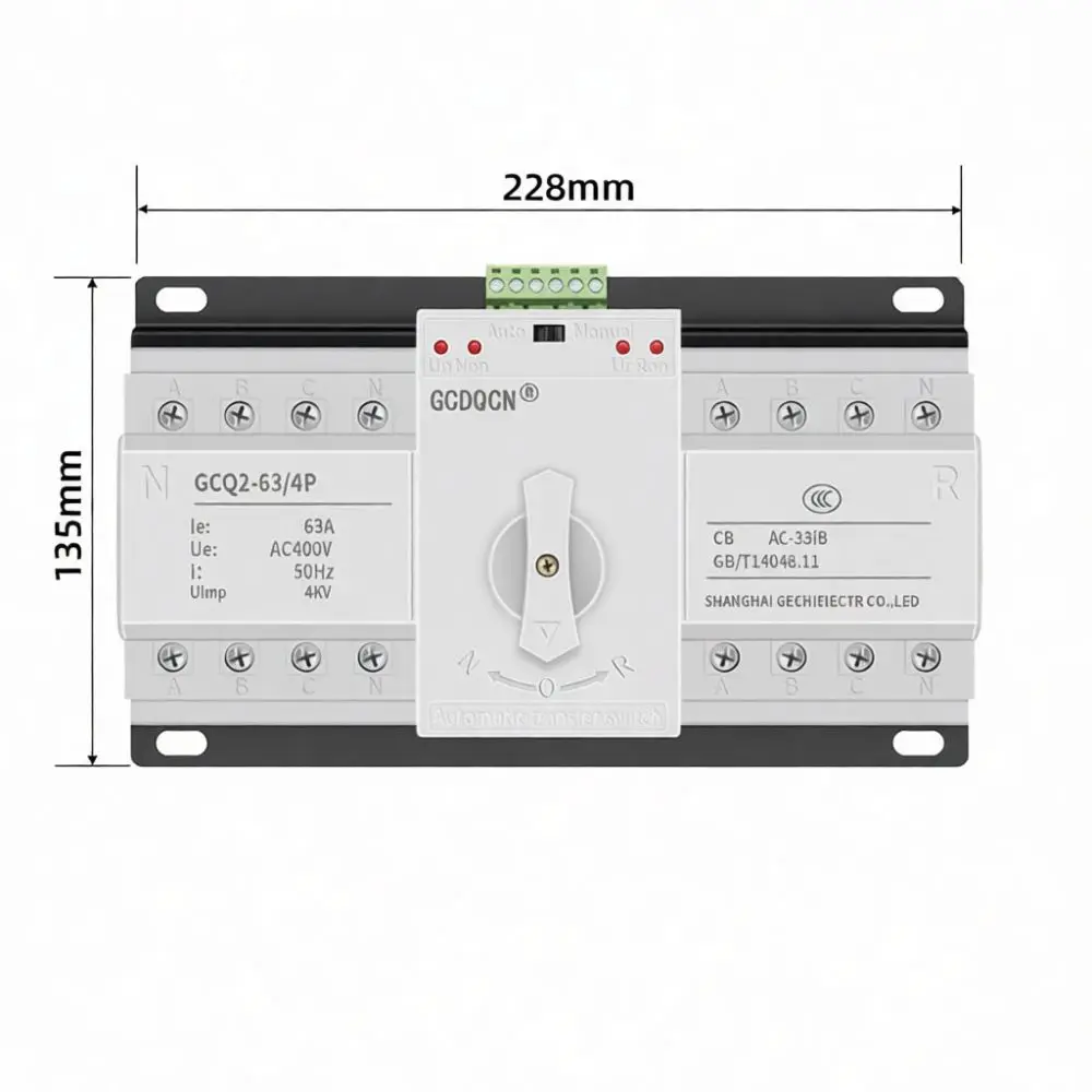 Dual Power Automatic Transfer Switch Changeover Controller For Household Solar PV Grid 2P 4P 63A 125A Backup Electrical Device