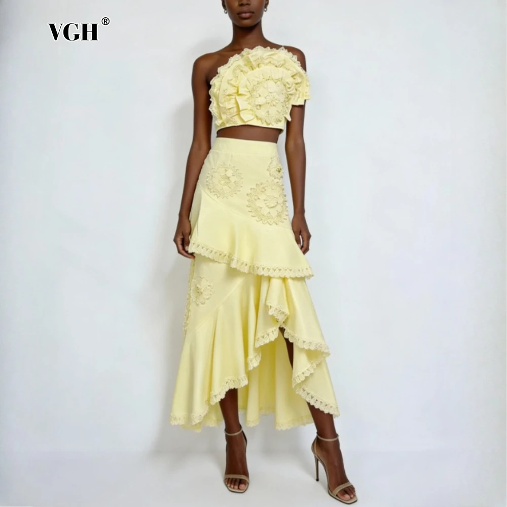 

Комплект из двух предметов VGH: топ без бретелек и юбка с плиссировкой, для пляжного отдыха, летняя мода, новый стиль