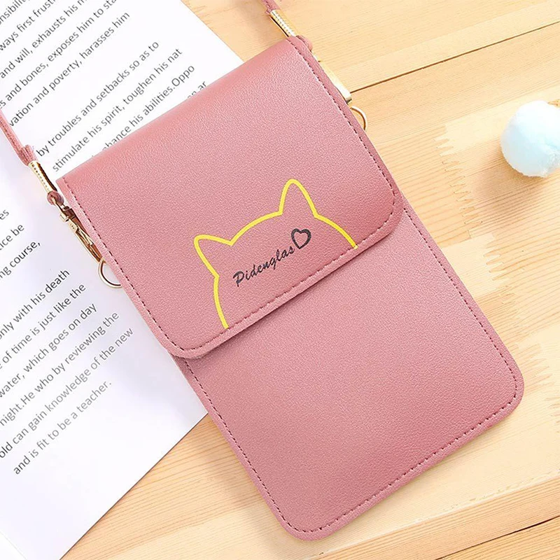 Dompet ponsel wanita layar sentuh, selempang kecil Retro gesper