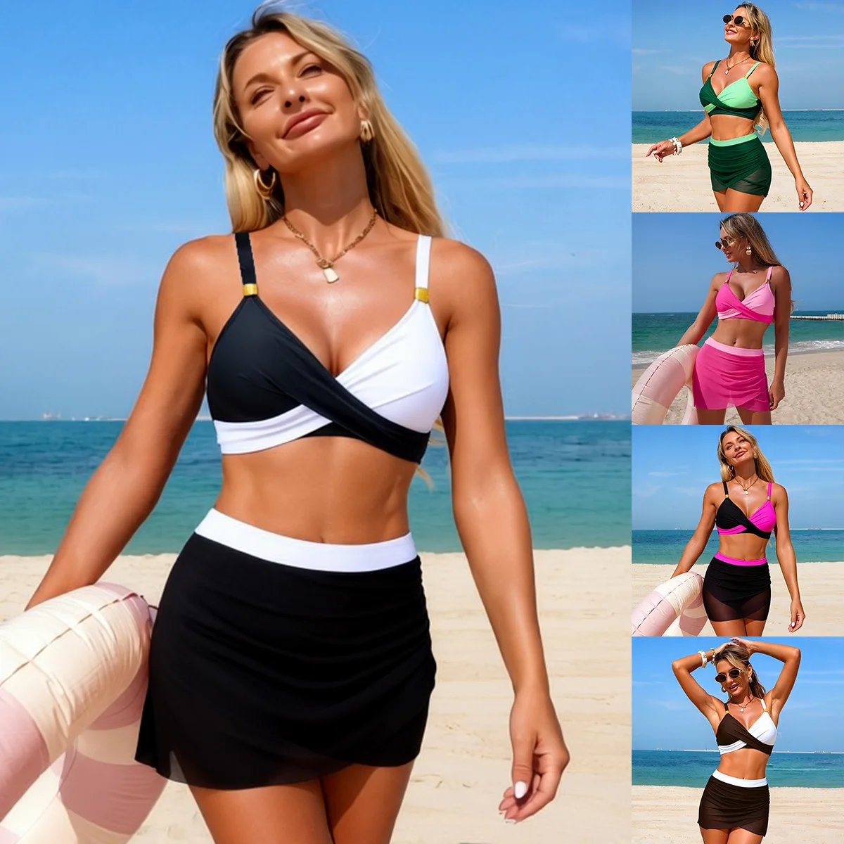 2026 New Women's Two-Piece Swimsuit with Mesh Skirt Sports Bikini High Elasticity Quick Dry Comfortable Nylon Fabric for Swim