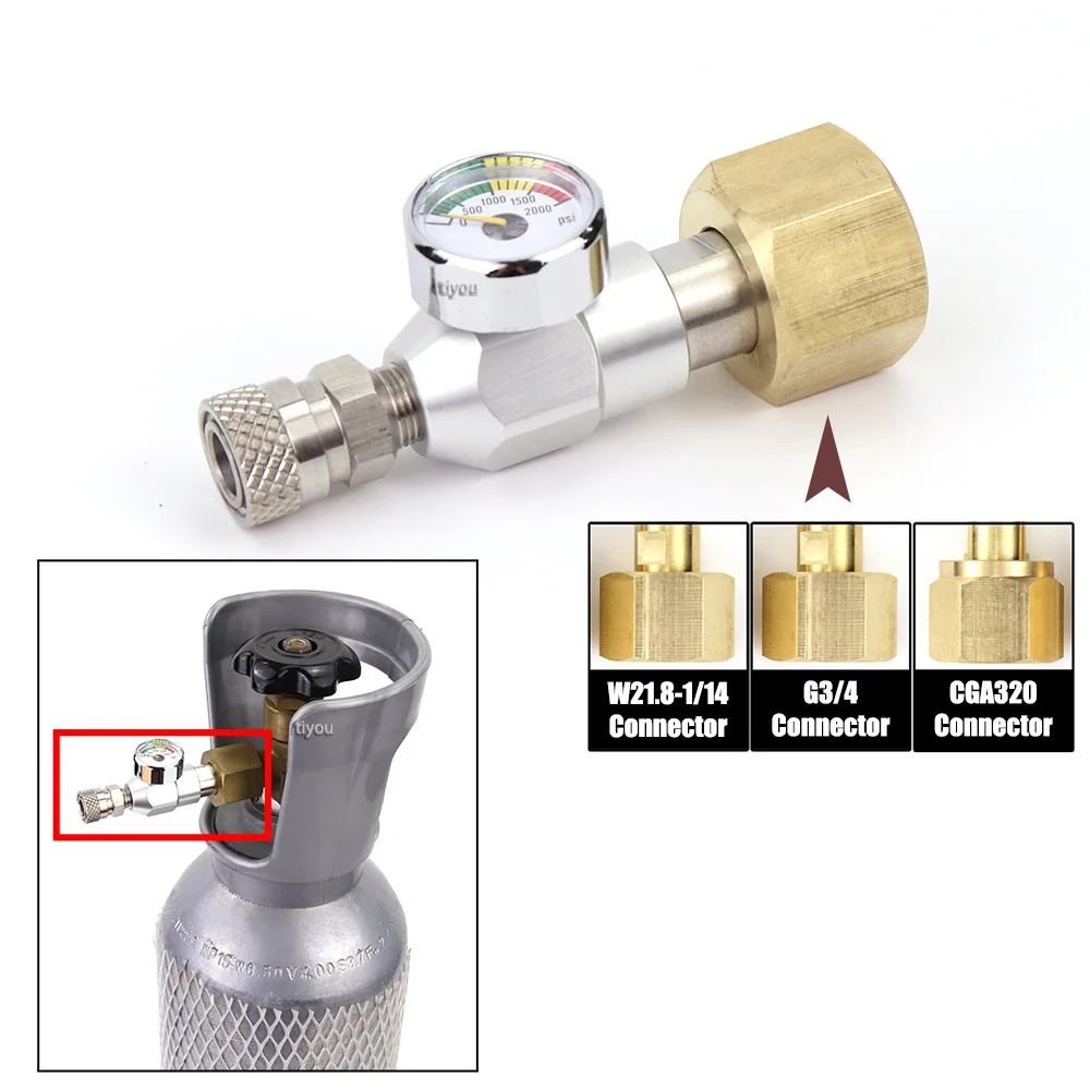 Co2 Cylinder Refill Adaptor Fill Station With Gauge 8MM Quick Disconnect Fit W21.8-14 G3/4 CGA320 Connector