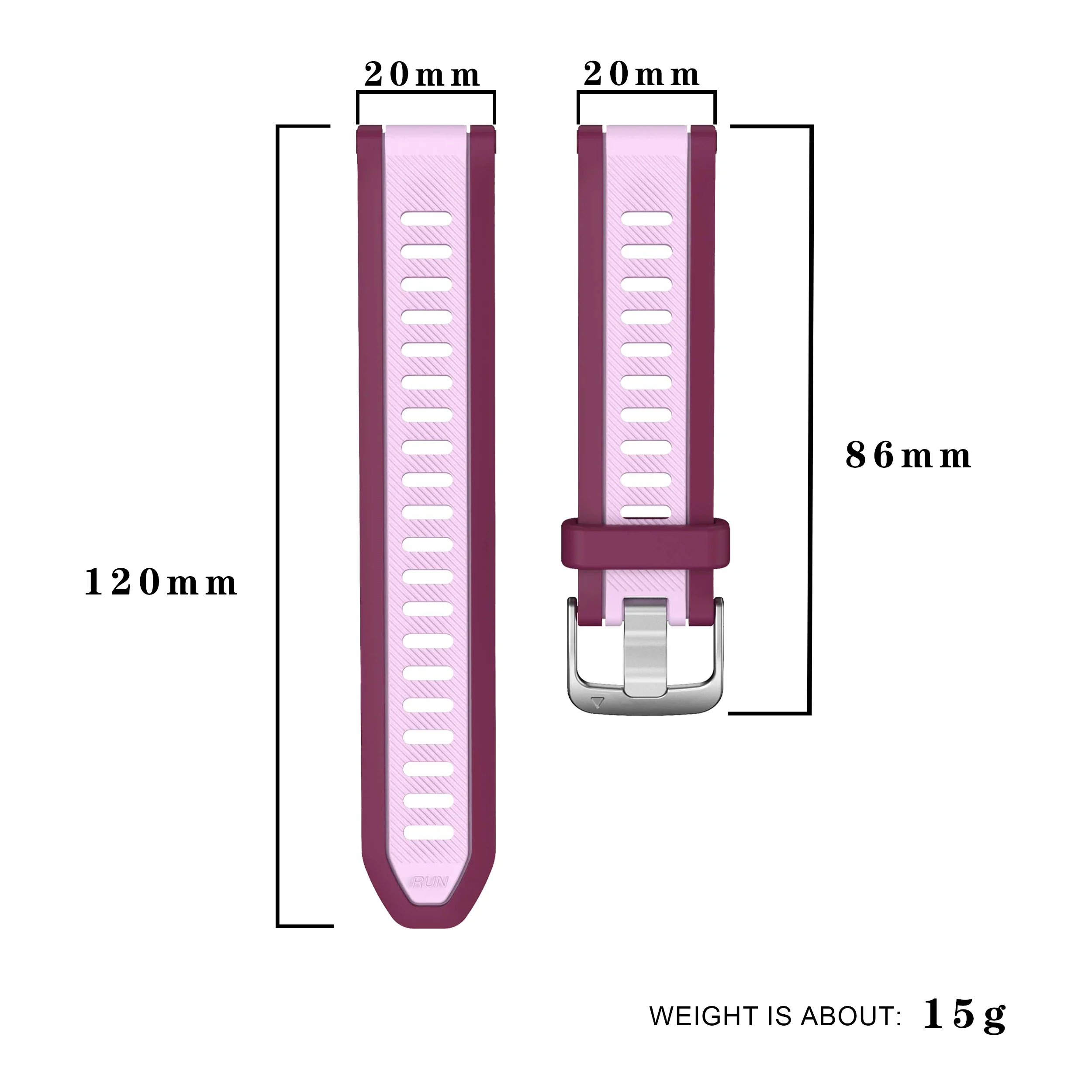 Quick Release 20mm Watch Band For Garmin Forerunner 165 Music 245 55/Vivoactive 5/Venu 2 Plus Sq Two-Tone Sports Silicone Strap