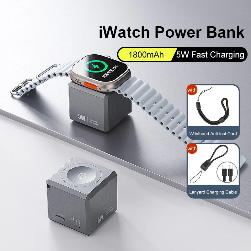 Портативный iwatch беспроводной порт PowerBank Type-C емкостью 1800 мАч для Apple Watch 9 8 7 SE Ultra2 магнитная быстрая зарядка iphone