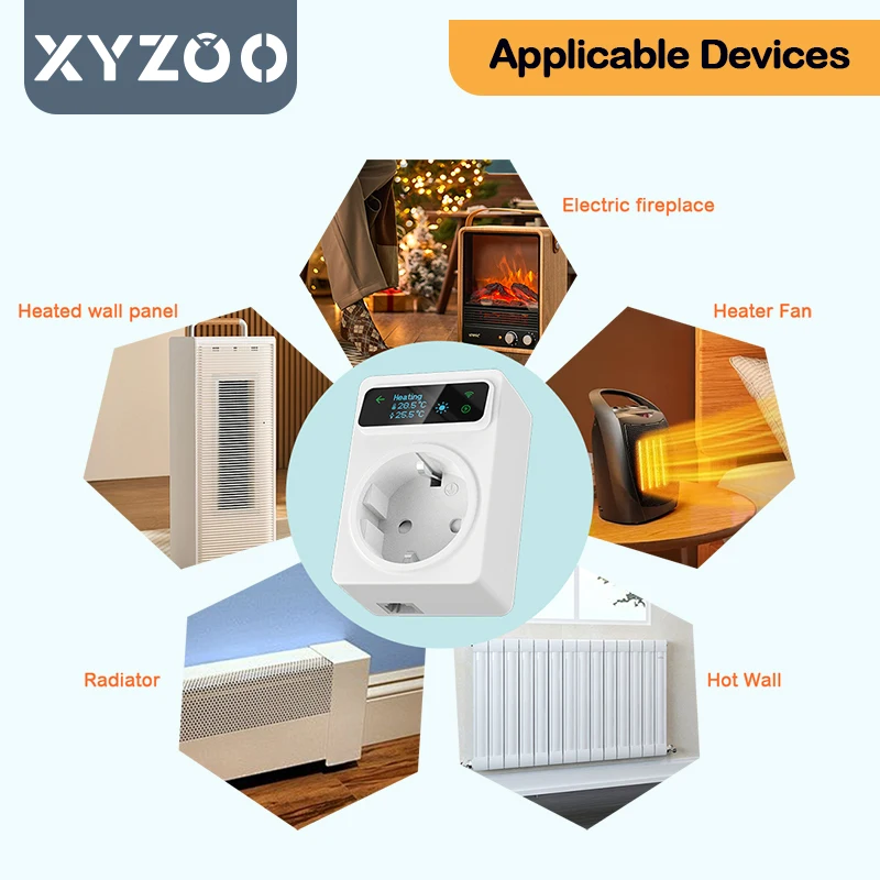 WiFi Temperature Controller Smart Tuya Socket Thermostat Outlet Plug Heating Cooling Mode Remote Control Alexa Google Home