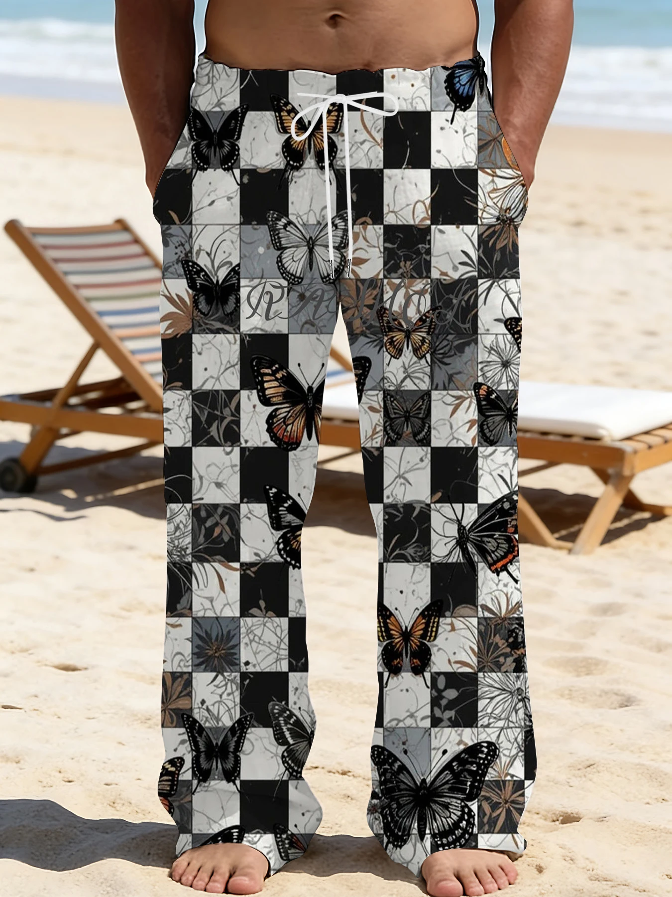 

Men's Printed Straight Leg Pants Abstract Art Design Drawstring Waist Loose Fit Summer Beach Casual Vacation Travel Trousers