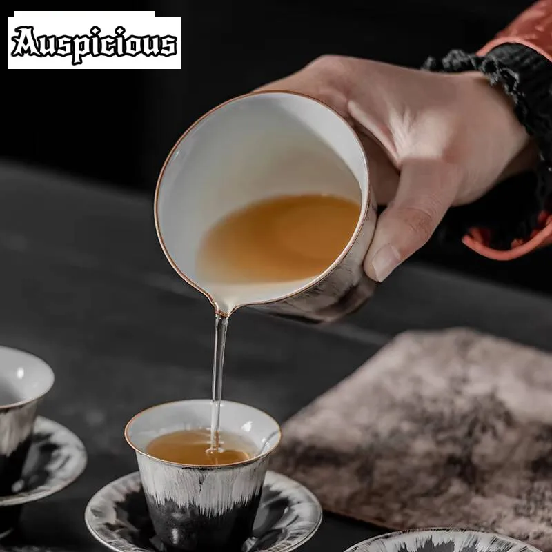 170ml Japanese Gilded Silver Ceramic  Tea Pitcher Retro Cha Hai Hand Grab Justice Cup Kung Fu Tea for Tea Decoration Accessories