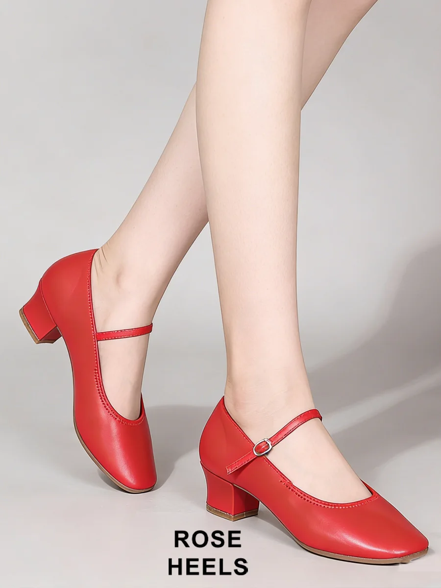 Dance Shoes Women Low Heel 4cm Rubbe Sole Super Soft Red Silver Beige Latin Ballroom Dance Shoes