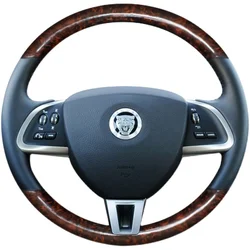 Hand-stitched Non-Slip genuine leather peach wood grain Car Steering Wheel Cover For Jaguar XF XF S XF Sportbrake 2014 2015
