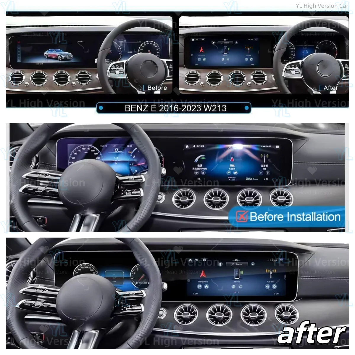 

Car Touch Screen Android Auto 12.3+12.3inch Carplay GPS For Mercedes Benz E Class W213 2016-2023 Multimedia Head Unit Stereo 4G
