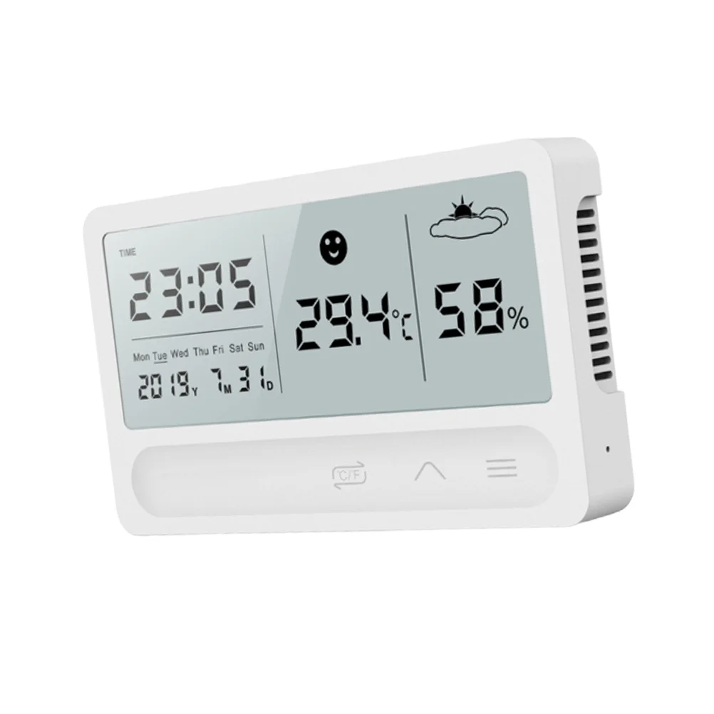 

Home Electronic Thermometer Hygrometer White Charging Indoor Touch Screen Temperature Humidity Meter Large LCD Display
