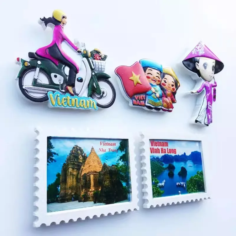 

New Vietnam creative tourism commemorative decorative crafts Nha Trang Halong Bay national dress magnetic refrigerator sticker