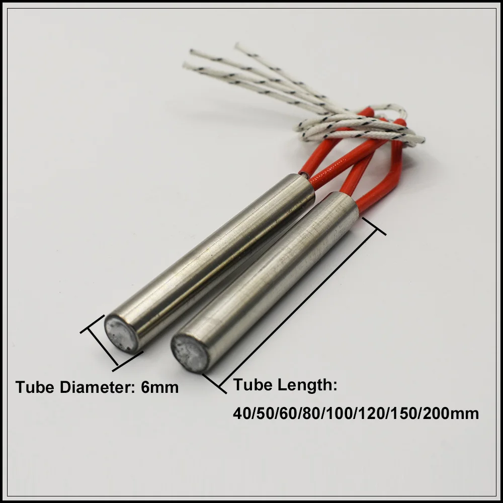 5pcs Stainless Steel 220V 6mm Tube Diameter Mold Cartridge Heater 40-200mm Tube Length 80-300W Heating Element Custom Acceptted