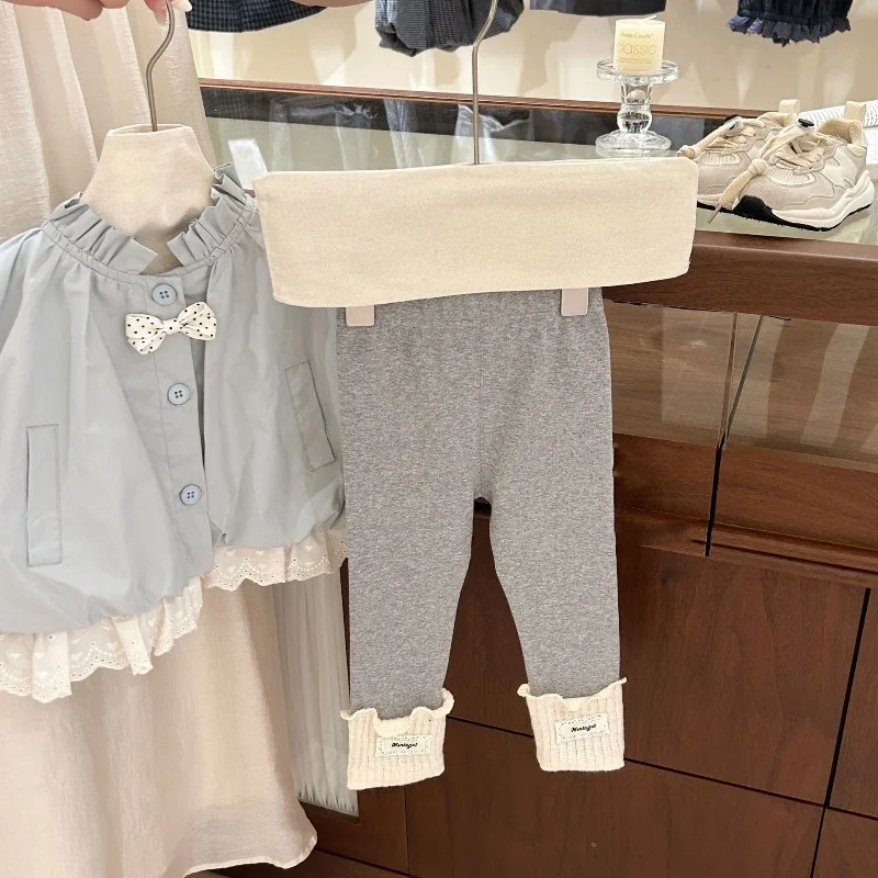 Girls' Windbreaker Jacket for Autumn 2025, New Stylish Lace Patchwork Top, Children's Versatile Leggings Two-piece Set