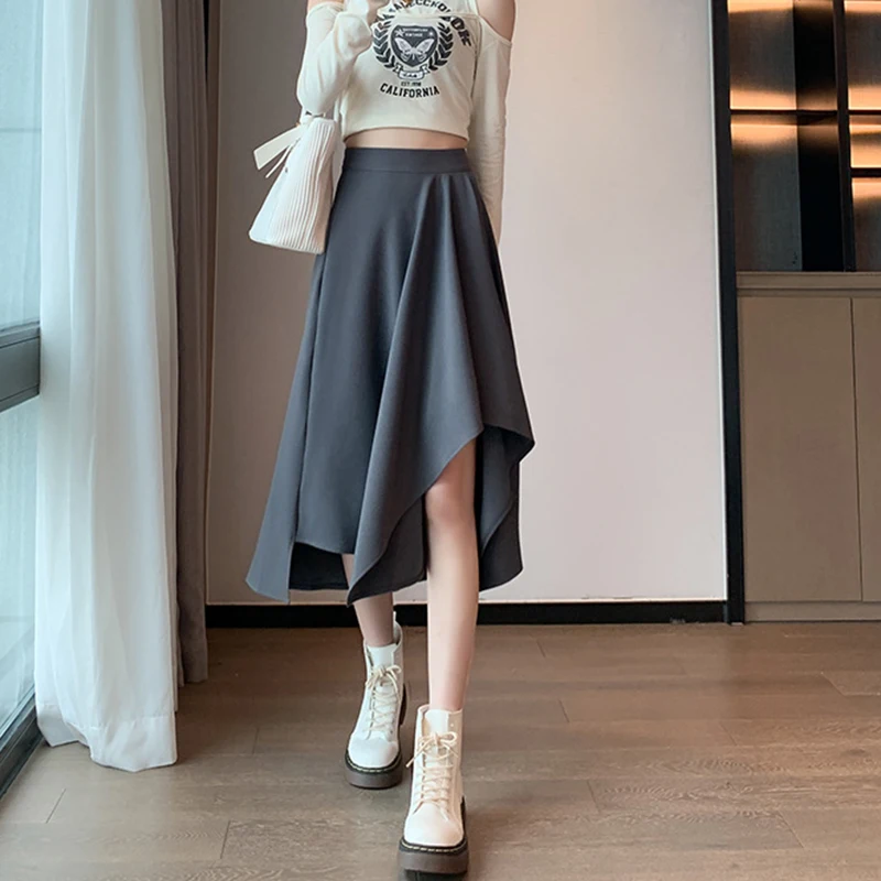

2025 New High Waist Irregular Midi Skirt Women Fashion Design Pleated Skirts Woman Elegant Solid Color Office Long Skirts Ladies