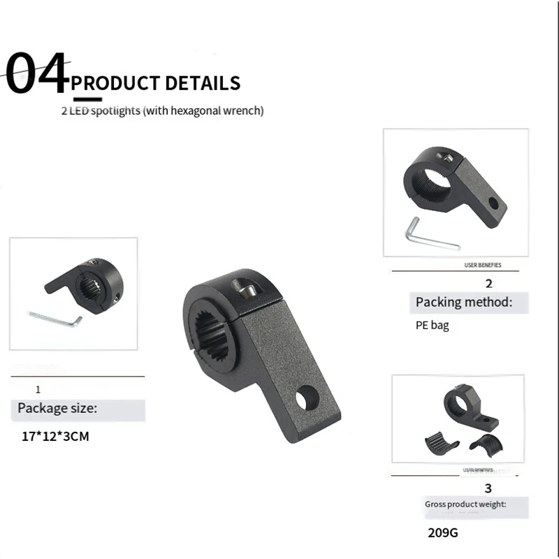 2PCS Motorcycle Spotlight Mounting Bracket, Guardrail Pipe Clamp, Fixed Frame For Motorcycle Universal (With Wrench) Easy To Use