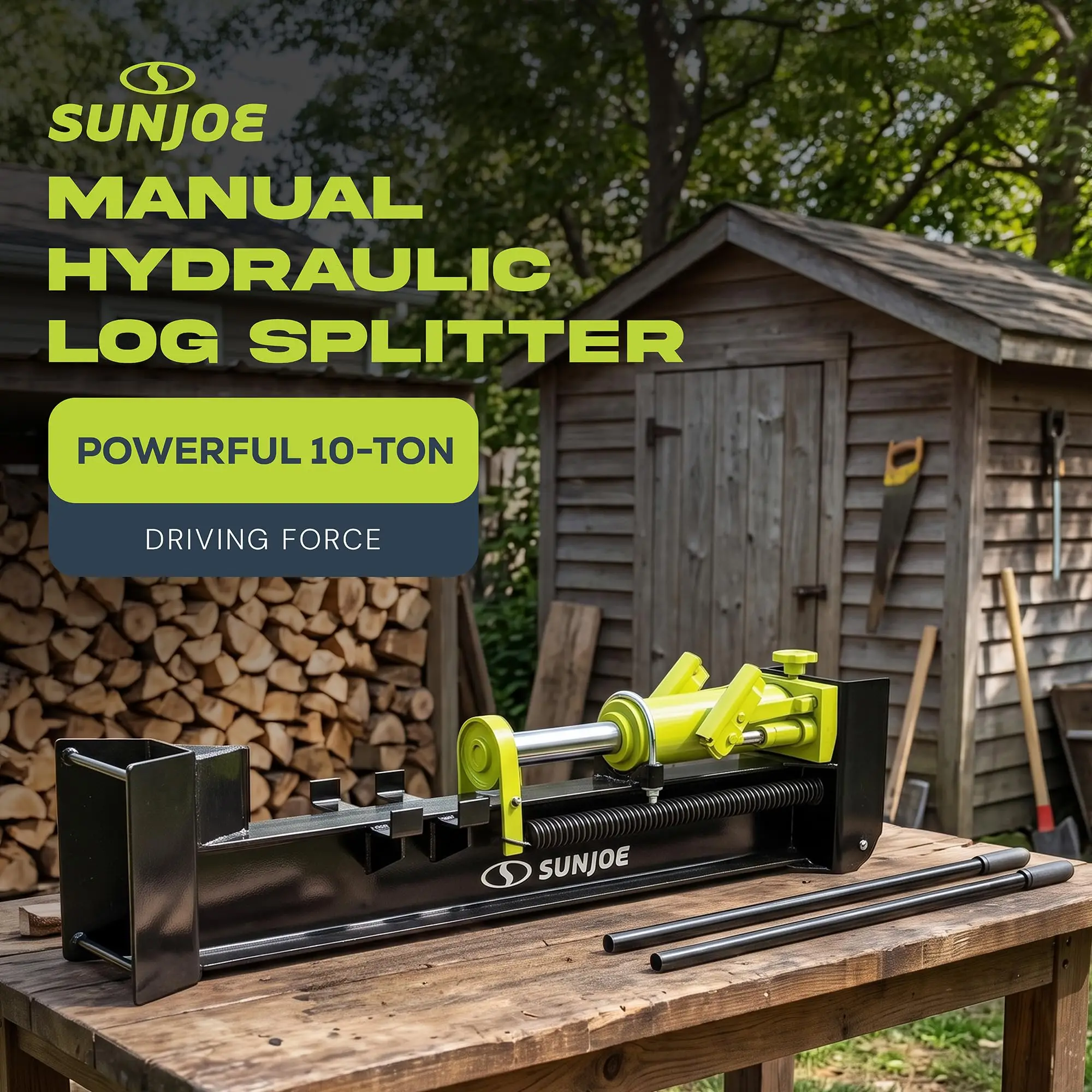 Sun Joe Cordless Manual Hydraulic Log Splitter, 10 Ton Capacity, LJ10M