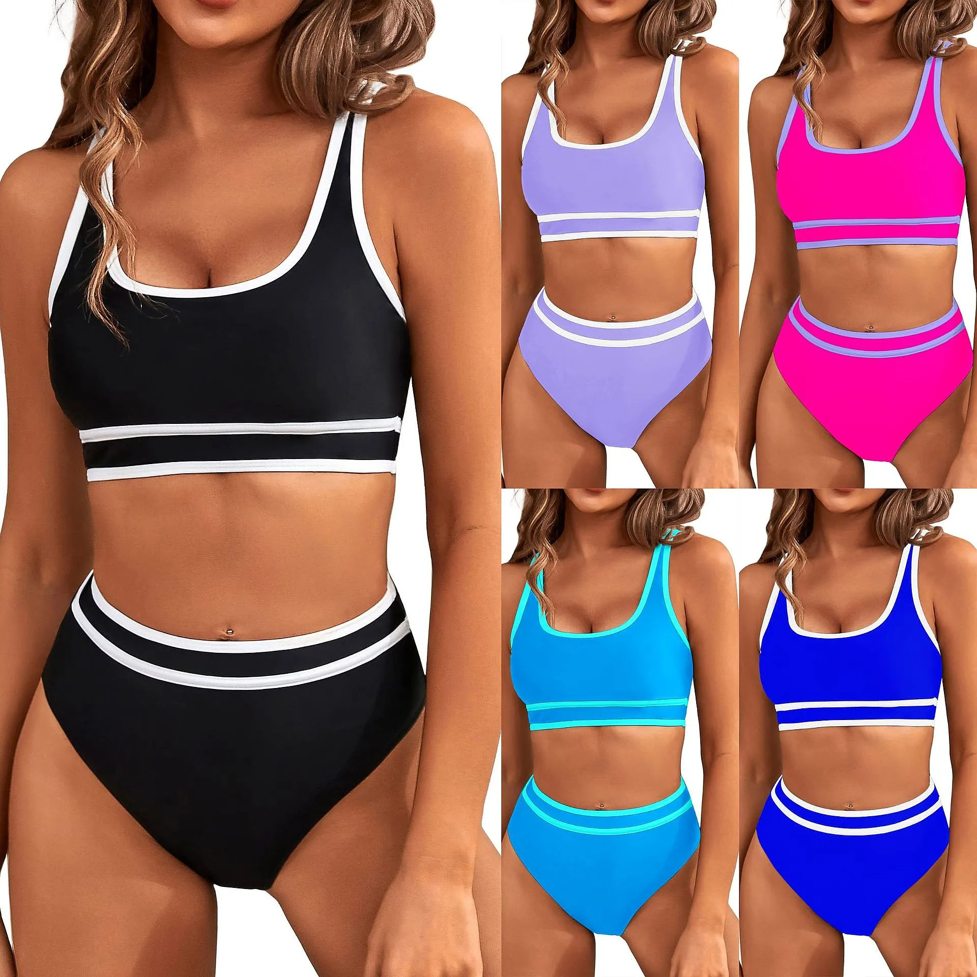 

2026 Contrast Color Two Piece Sexy Bikini Set Padded Swimwear For Women Cross Border Summer Beach Pool Bathing Suit