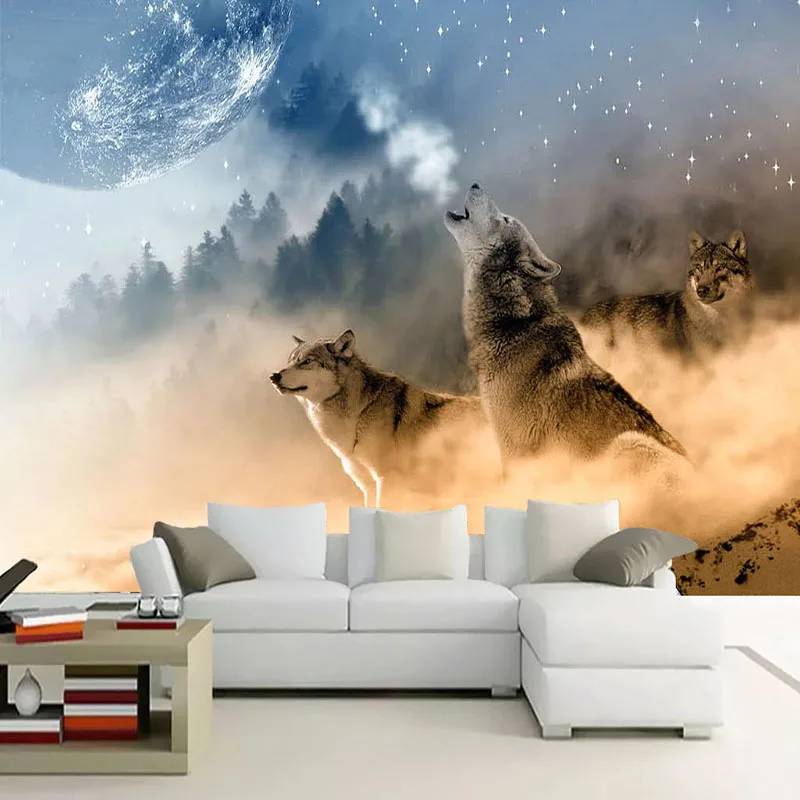 Custom 3D Wallpaper Modern HD Starry Sky Planet Wolves Animal Murals Abstract Art Living Room Bedroom Background Wall Paintings