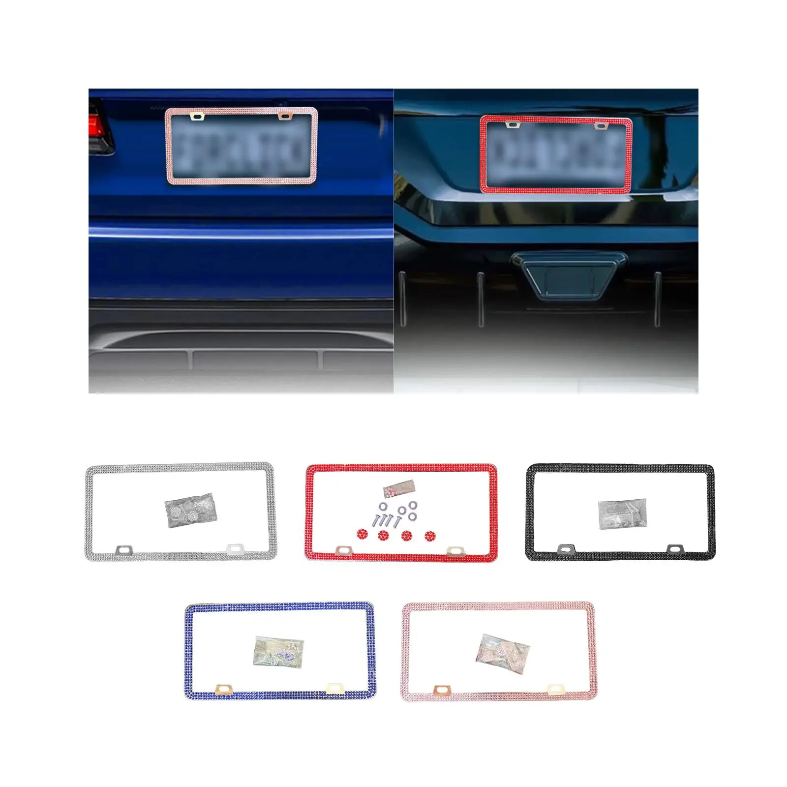 License Plate Frame with Rhinestones Car Decoration Easy to Install US Vehicles License Plate Holder for US Standard Plates