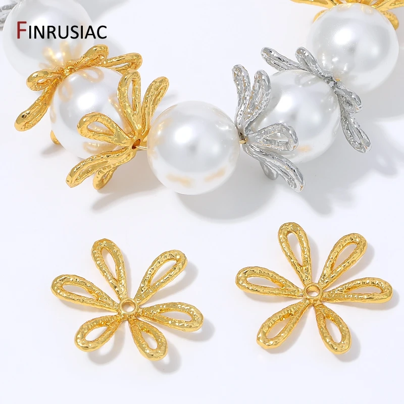 18K Gold Plated Brass Floral Bead Caps Hollow Petal Spacers End Caps for Pearl Bead Bracelet Necklace Jewelry Making Findings